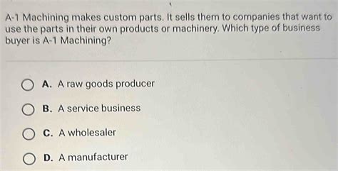 a-1 machining makes custom parts|APEX Business Finance 2.1.4 Study Guide Flashcards .